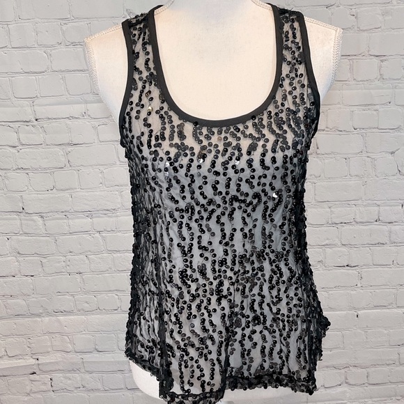Fun & Flirt Tops - FUN & FLIRT Tank Top Mesh w Sequins Black-Small